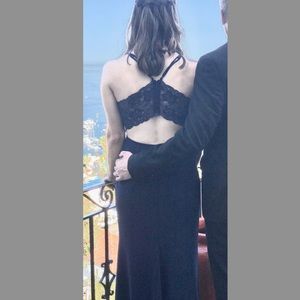 Navy lace back cut out dress